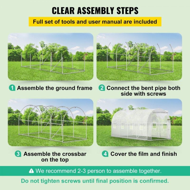 Landscaping & Shade | Walk-in Tunnel Greenhouse, 15 x 7 x 7 ft Portable Plant Hot House w/ Galvanized Steel Hoops, 1 Top Beam, Diagonal Poles, Zippered Door & 8 Roll-up Windows, White White Landscaping & Shade Landscaping & Shade