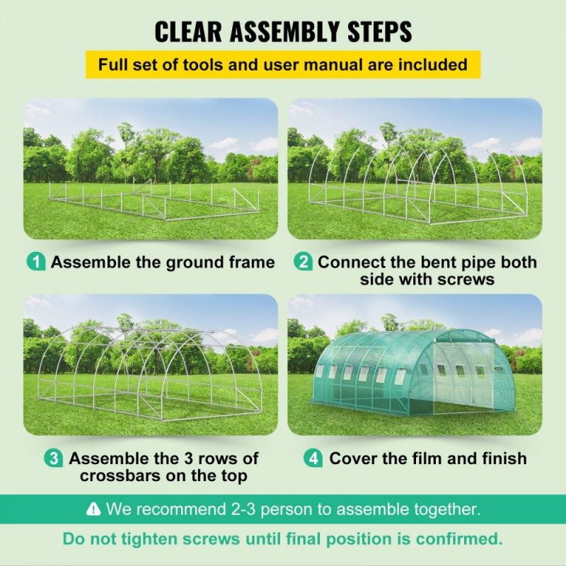 Landscaping & Shade | Walk-in Tunnel Greenhouse, 20 x 10 x 7 ft Portable Plant Hot House w/ Galvanized Steel Hoops, 3 Top Beams, Diagonal Poles, 2 Zippered Doors & 12 Roll-up Windows, Green Green Landscaping & Shade Green