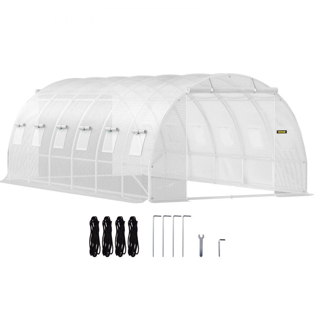 Landscaping & Shade | Walk-in Tunnel Greenhouse, 20 x 10 x 7 ft Portable Plant Hot House w/ Galvanized Steel Hoops, 3 Top Beams, Diagonal Poles, 2 Zippered Doors & 12 Roll-up Windows, White White Landscaping & Shade Landscaping & Shade