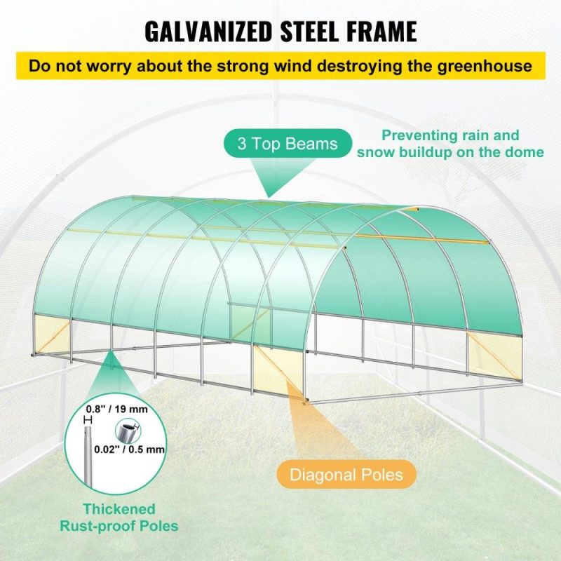 Landscaping & Shade | Walk-in Tunnel Greenhouse, 20 x 10 x 7 ft Portable Plant Hot House w/ Galvanized Steel Hoops, 3 Top Beams, Diagonal Poles, 2 Zippered Doors & 12 Roll-up Windows, White White Landscaping & Shade Landscaping & Shade