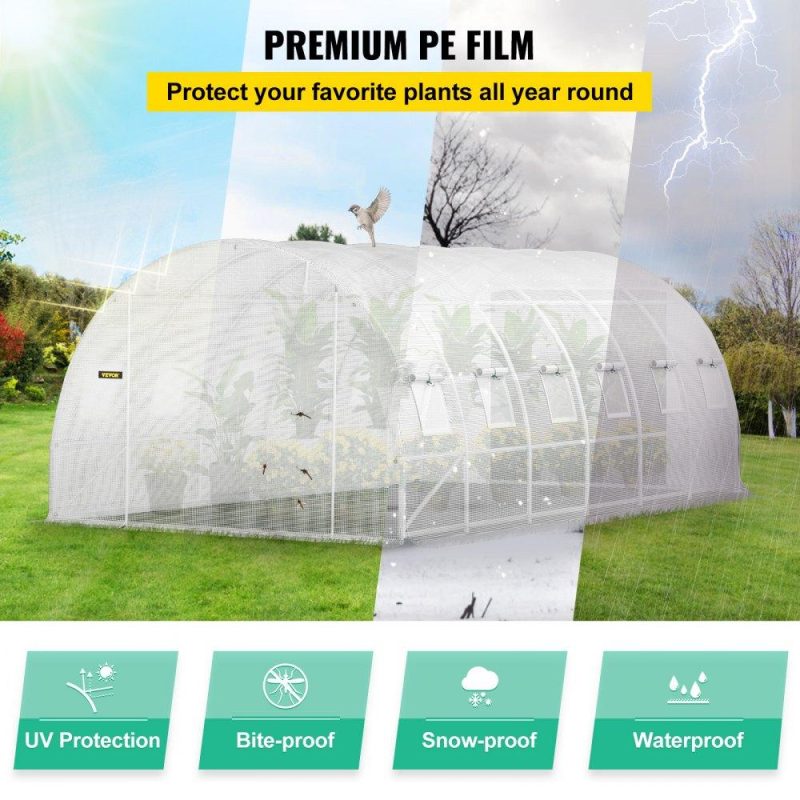 Landscaping & Shade | Walk-in Tunnel Greenhouse, 20 x 10 x 7 ft Portable Plant Hot House w/ Galvanized Steel Hoops, 3 Top Beams, Diagonal Poles, 2 Zippered Doors & 12 Roll-up Windows, White White Landscaping & Shade Landscaping & Shade