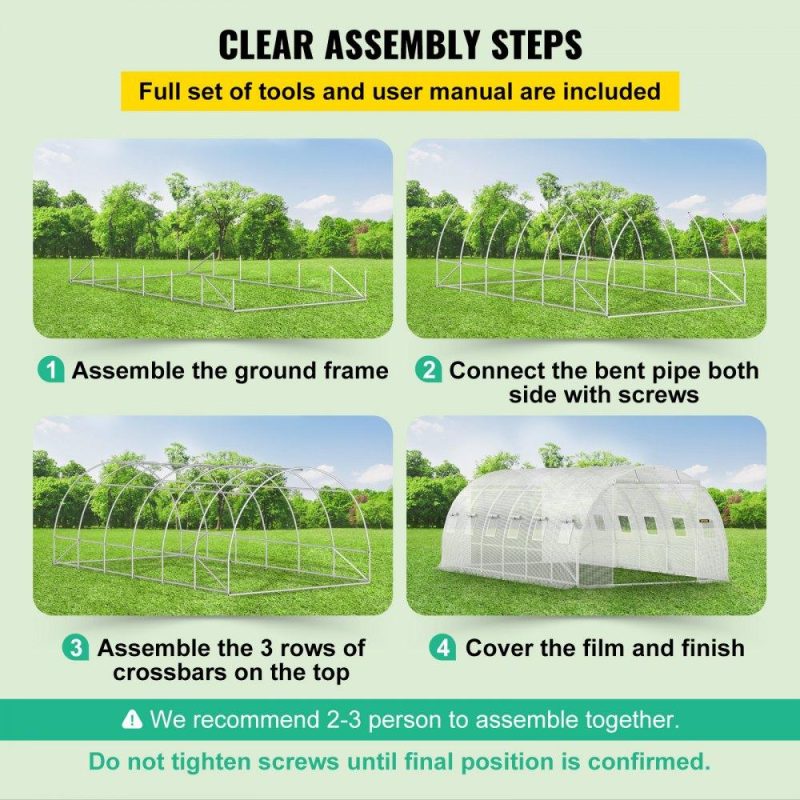 Landscaping & Shade | Walk-in Tunnel Greenhouse, 20 x 10 x 7 ft Portable Plant Hot House w/ Galvanized Steel Hoops, 3 Top Beams, Diagonal Poles, 2 Zippered Doors & 12 Roll-up Windows, White White Landscaping & Shade Landscaping & Shade