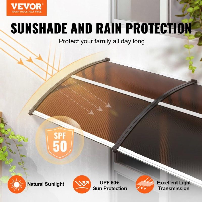 Landscaping & Shade | Window Door Awning Canopy 38″ x 117″, UPF 50+ Polycarbonate Entry Door Outdoor Window Awning Exterior, Front Door Overhang Awning for Sun Shutter, UV, Rain, Snow Protection, Hollow Sheet Brown Landscaping & Shade Brown