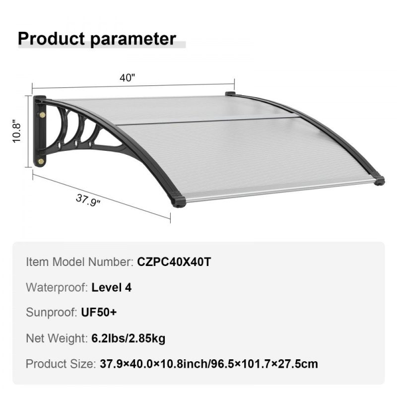 Landscaping & Shade | Window Door Awning Canopy 40″ x 40″, UPF 50+ Polycarbonate Entry Door Outdoor Window Awning Exterior, Front Door Overhang Awning for Sun Shutter, UV, Rain, Snow Protection, Hollow Sheet White Landscaping & Shade Landscaping & Shade