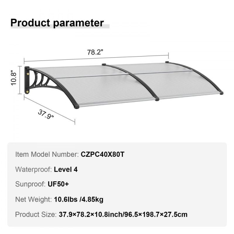 Landscaping & Shade | Window Door Awning Canopy 40″ x 80″, UPF 50+ Polycarbonate Entry Door Outdoor Window Awning Exterior, Front Door Overhang Awning for Sun Shutter, UV, Rain, Snow Protection, Hollow Sheet White Landscaping & Shade Landscaping & Shade