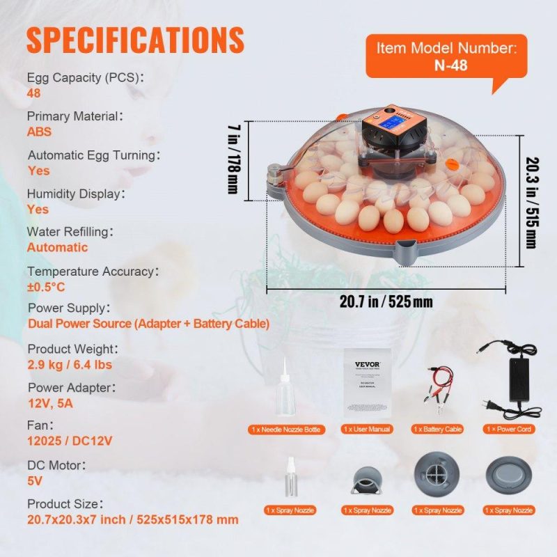 Livestock & Poultry Supplies | 48 Egg Incubator, Incubators for Hatching Eggs, 360° Automatic Egg Turner with Temperature and Humidity Display, 48 Eggs Poultry Hatcher with ABS Transparent Shell for Chicken, Duck, Quail Agriculture & Forestry Equipment Livestock & Poultry Supplies