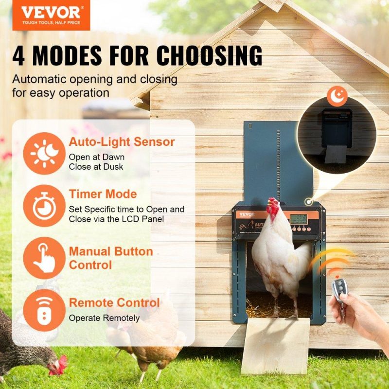 Livestock & Poultry Supplies | Automatic Chicken Coop Door, Auto Chicken Door Opener with Timer & Light Sensor Aluminum Chicken Coops Door with Remote Control and LCD screen, 4 Modes Opening, Battery or DC Powered Agriculture & Forestry Equipment Livestock & Poultry Supplies