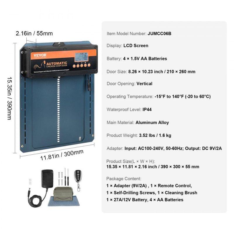 Livestock & Poultry Supplies | Automatic Chicken Coop Door, Auto Chicken Door Opener with Timer & Light Sensor Aluminum Chicken Coops Door with Remote Control and LCD screen, 4 Modes Opening, Battery or DC Powered Agriculture & Forestry Equipment Livestock & Poultry Supplies