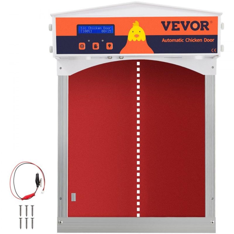 Livestock & Poultry Supplies | Automatic Chicken Coop Door, Auto Open/Close, Gear Lifter Galvanized Poultry Gate with Evening and Morning Delayed Opening Timer & Light Sensor, Battery Powered LCD Screen, for Duck, Red Red Agriculture & Forestry Equipment Livestock & Poultry Supplies