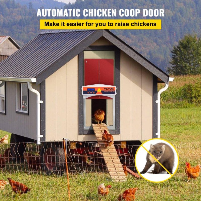 Livestock & Poultry Supplies | Automatic Chicken Coop Door, Auto Open/Close, Gear Lifter Galvanized Poultry Gate with Evening and Morning Delayed Opening Timer & Light Sensor, Battery Powered LCD Screen, for Duck, Red Red Agriculture & Forestry Equipment Livestock & Poultry Supplies