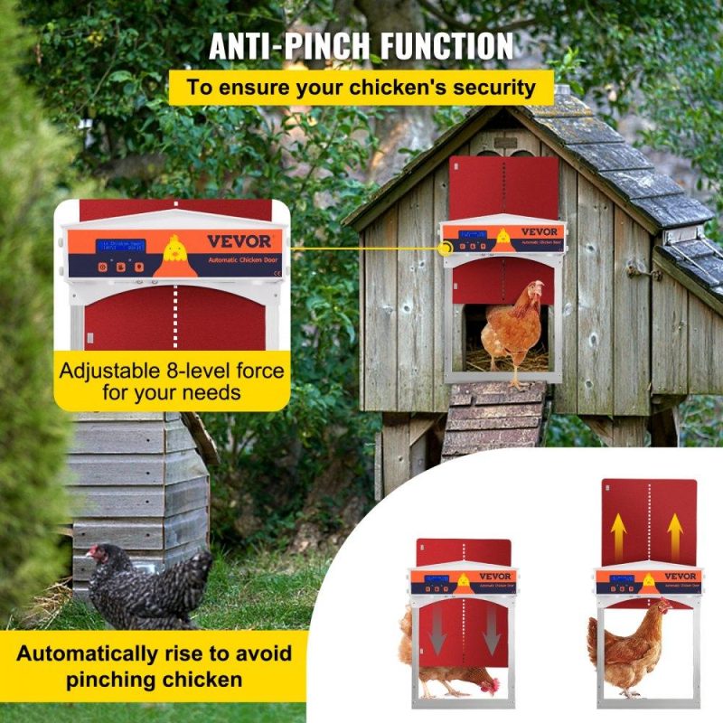 Livestock & Poultry Supplies | Automatic Chicken Coop Door, Auto Open/Close, Gear Lifter Galvanized Poultry Gate with Evening and Morning Delayed Opening Timer & Light Sensor, Battery Powered LCD Screen, for Duck, Red Red Agriculture & Forestry Equipment Livestock & Poultry Supplies