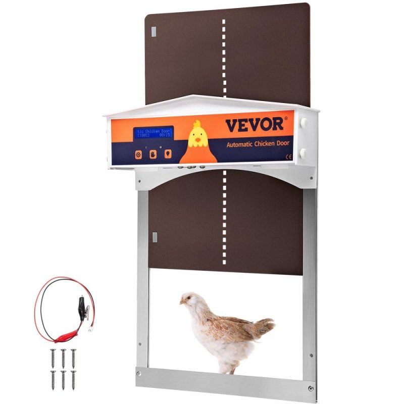 Livestock & Poultry Supplies | Brown Automatic Chicken Coop Door, Auto Close, Gear Lifter Galvanized Poultry Gate with Evening and Morning Delayed Opening Timer & Light Sensor, Battery Powered LCD Screen, for Duck Brown Agriculture & Forestry Equipment Brown