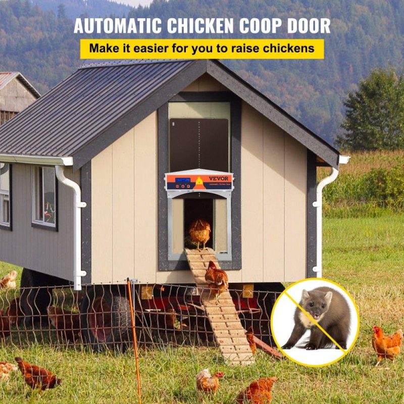 Livestock & Poultry Supplies | Brown Automatic Chicken Coop Door, Auto Close, Gear Lifter Galvanized Poultry Gate with Evening and Morning Delayed Opening Timer & Light Sensor, Battery Powered LCD Screen, for Duck Brown Agriculture & Forestry Equipment Brown