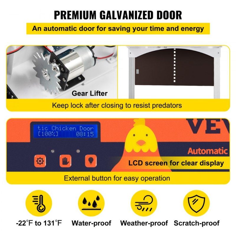 Livestock & Poultry Supplies | Brown Automatic Chicken Coop Door, Auto Close, Gear Lifter Galvanized Poultry Gate with Evening and Morning Delayed Opening Timer & Light Sensor, Battery Powered LCD Screen, for Duck Brown Agriculture & Forestry Equipment Brown