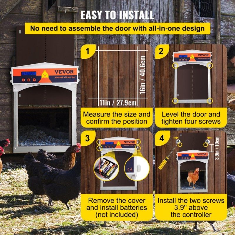 Livestock & Poultry Supplies | Brown Automatic Chicken Coop Door, Auto Close, Gear Lifter Galvanized Poultry Gate with Evening and Morning Delayed Opening Timer & Light Sensor, Battery Powered LCD Screen, for Duck Brown Agriculture & Forestry Equipment Brown