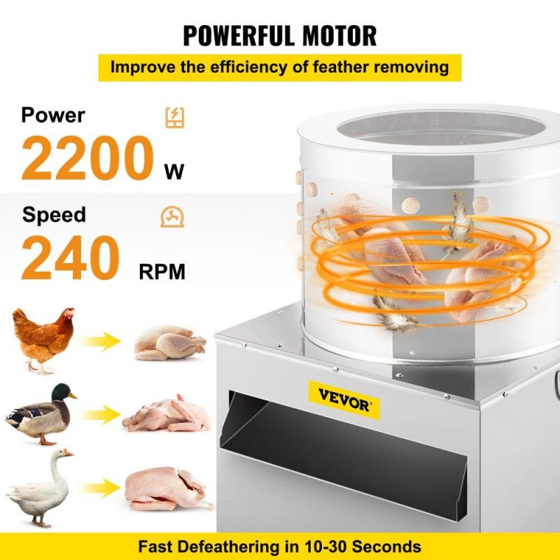 Livestock & Poultry Supplies | Chicken Poultry Plucker 2200W 240R/min Turkey Chicken Poultry Plucking Machine 23.5inch Barrel Diameter Stainless Steel Feather Plucking Machine with Wheels Defeather Hair Removal Machine Agriculture & Forestry Equipment Livestock & Poultry Supplies