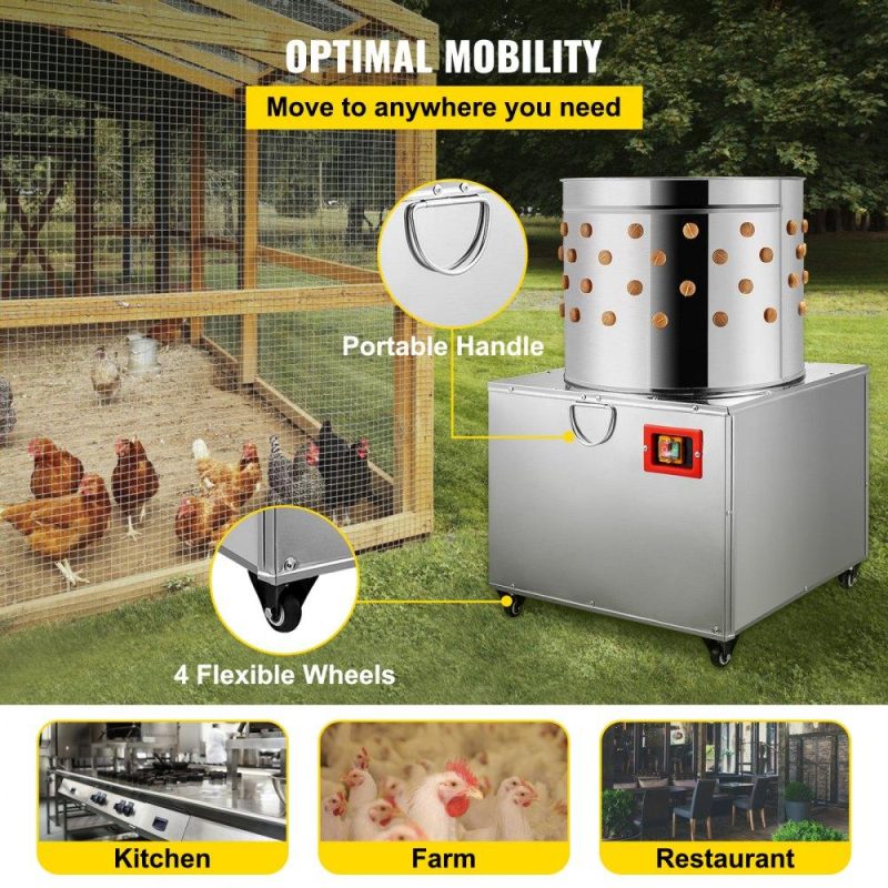 Livestock & Poultry Supplies | Chicken Poultry Plucker 2200W 240R/min Turkey Chicken Poultry Plucking Machine 23.5inch Barrel Diameter Stainless Steel Feather Plucking Machine with Wheels Defeather Hair Removal Machine Agriculture & Forestry Equipment Livestock & Poultry Supplies