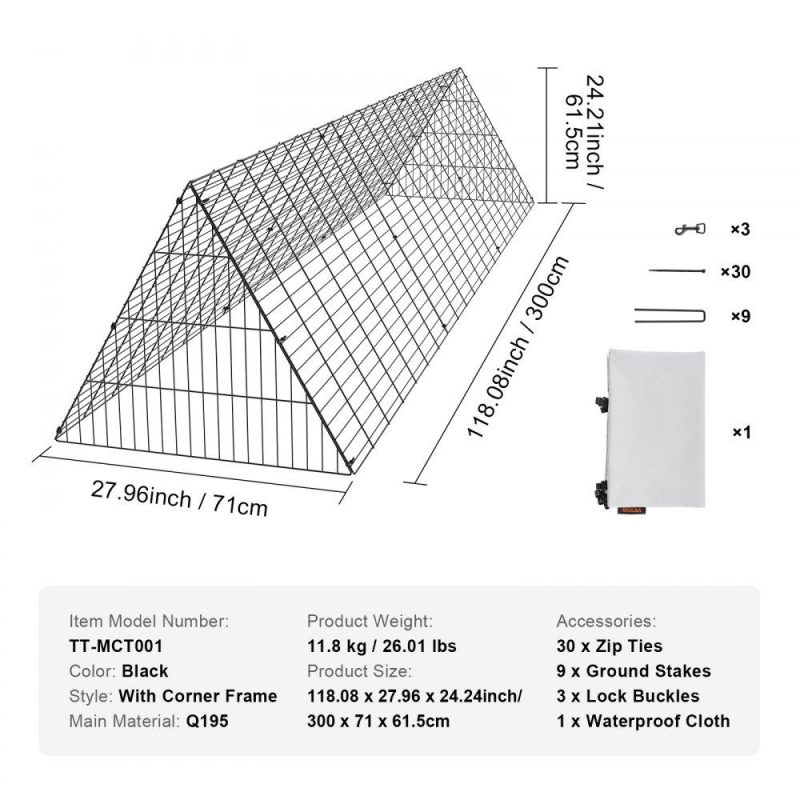 Livestock & Poultry Supplies | Chicken Tunnels, 118.1 x 28 x 24.2 inch (LxWxH) Chicken Tunnels for Yard, Portable Chicken Tunnels for Outside Easy Installation, Chicken Coop Run, Suitable for Chickens, Ducks, Rabbits Agriculture & Forestry Equipment Livestock & Poultry Supplies