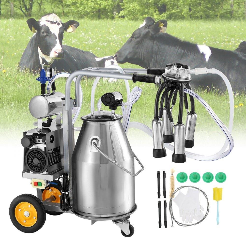 Livestock & Poultry Supplies | Electric Cow Milking Machine, 6.6 Gal / 25 L 304 Stainless Steel Bucket, Automatic Pulsation Vacuum Milker, Portable Milker with Food-grade Silicone Cups and Tubes, Adjustable Pressure Agriculture & Forestry Equipment Livestock & Poultry Supplies