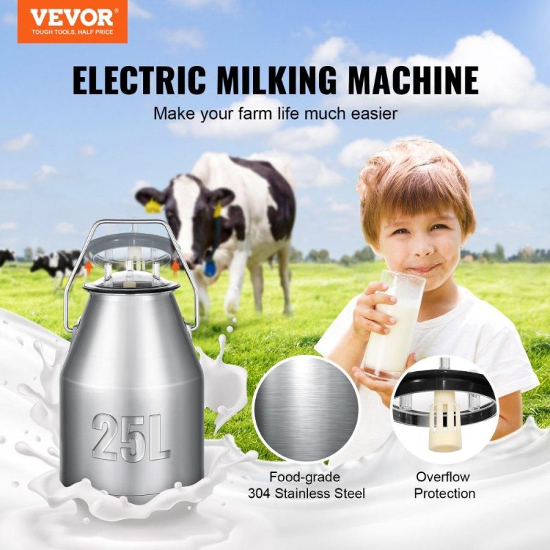 Livestock & Poultry Supplies | Electric Cow Milking Machine, 6.6 Gal / 25 L 304 Stainless Steel Bucket, Automatic Pulsation Vacuum Milker, Portable Milker with Food-grade Silicone Cups and Tubes, Adjustable Pressure Agriculture & Forestry Equipment Livestock & Poultry Supplies