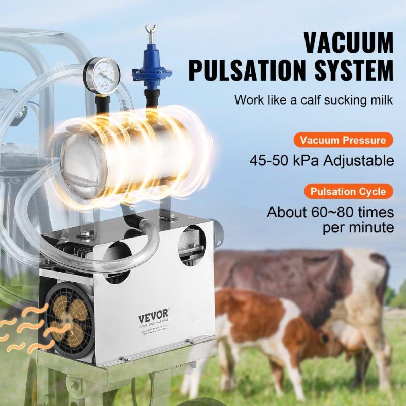 Livestock & Poultry Supplies | Electric Cow Milking Machine, 6.6 Gal / 25 L 304 Stainless Steel Bucket, Automatic Pulsation Vacuum Milker, Portable Milker with Food-grade Silicone Cups and Tubes, Adjustable Pressure Agriculture & Forestry Equipment Livestock & Poultry Supplies