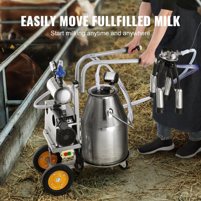 Livestock & Poultry Supplies | Electric Cow Milking Machine, 6.6 Gal / 25 L 304 Stainless Steel Bucket, Automatic Pulsation Vacuum Milker, Portable Milker with Food-grade Silicone Cups and Tubes, Adjustable Pressure Agriculture & Forestry Equipment Livestock & Poultry Supplies