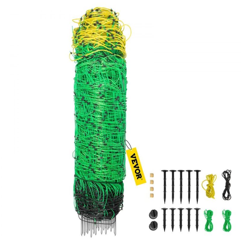 Livestock & Poultry Supplies | Electric Fence Netting, 35.4″ H x 164′ L, PE Net Fencing with 14 Posts Double Spiked, Utility Portable Mesh for Goats, Sheep, Lambs, Deer, Hogs, Dogs, Used in Backyards, Farms and Ranches, Green Agriculture & Forestry Equipment Livestock & Poultry Supplies