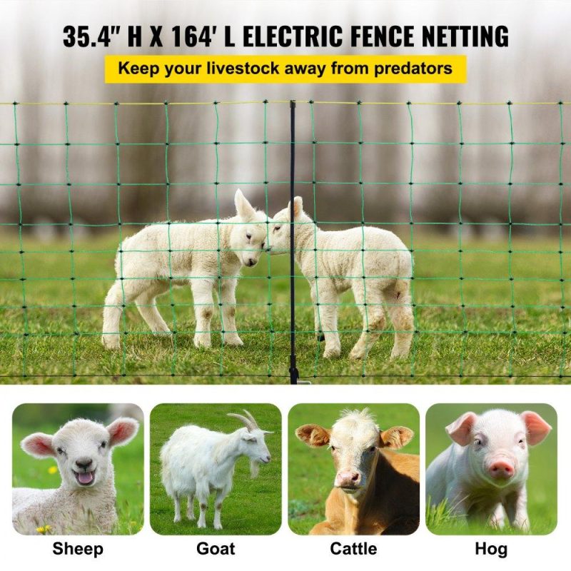 Livestock & Poultry Supplies | Electric Fence Netting, 35.4″ H x 164′ L, PE Net Fencing with 14 Posts Double Spiked, Utility Portable Mesh for Goats, Sheep, Lambs, Deer, Hogs, Dogs, Used in Backyards, Farms and Ranches, Green Agriculture & Forestry Equipment Livestock & Poultry Supplies