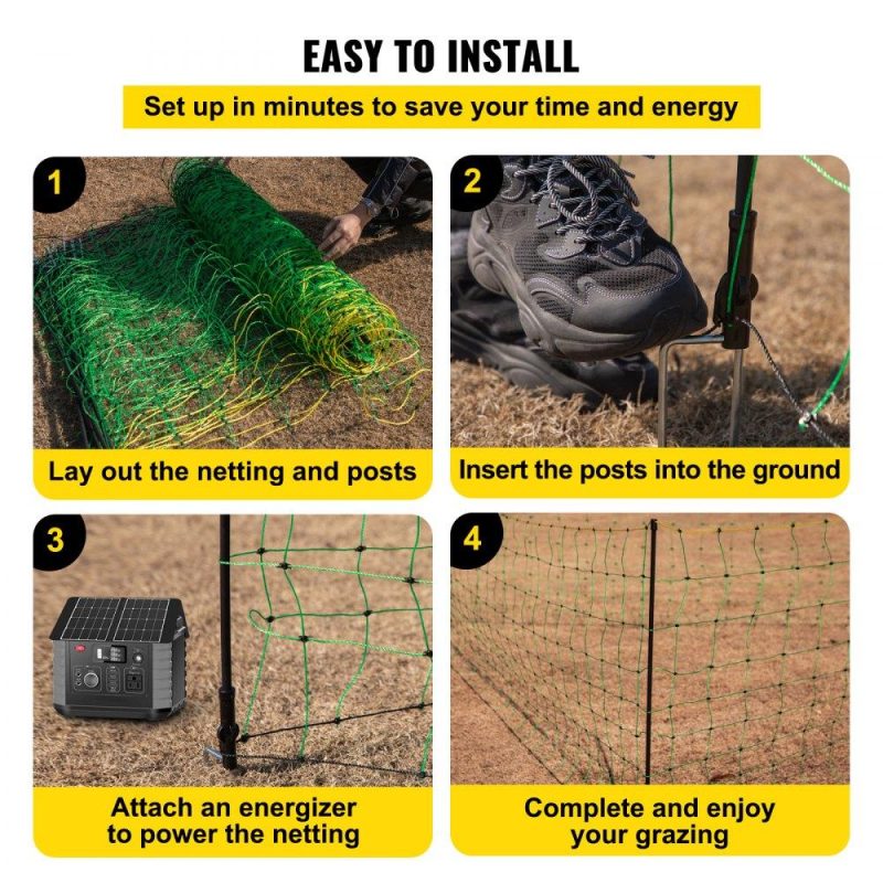 Livestock & Poultry Supplies | Electric Fence Netting, 35.4″ H x 164′ L, PE Net Fencing with 14 Posts Double Spiked, Utility Portable Mesh for Goats, Sheep, Lambs, Deer, Hogs, Dogs, Used in Backyards, Farms and Ranches, Green Agriculture & Forestry Equipment Livestock & Poultry Supplies