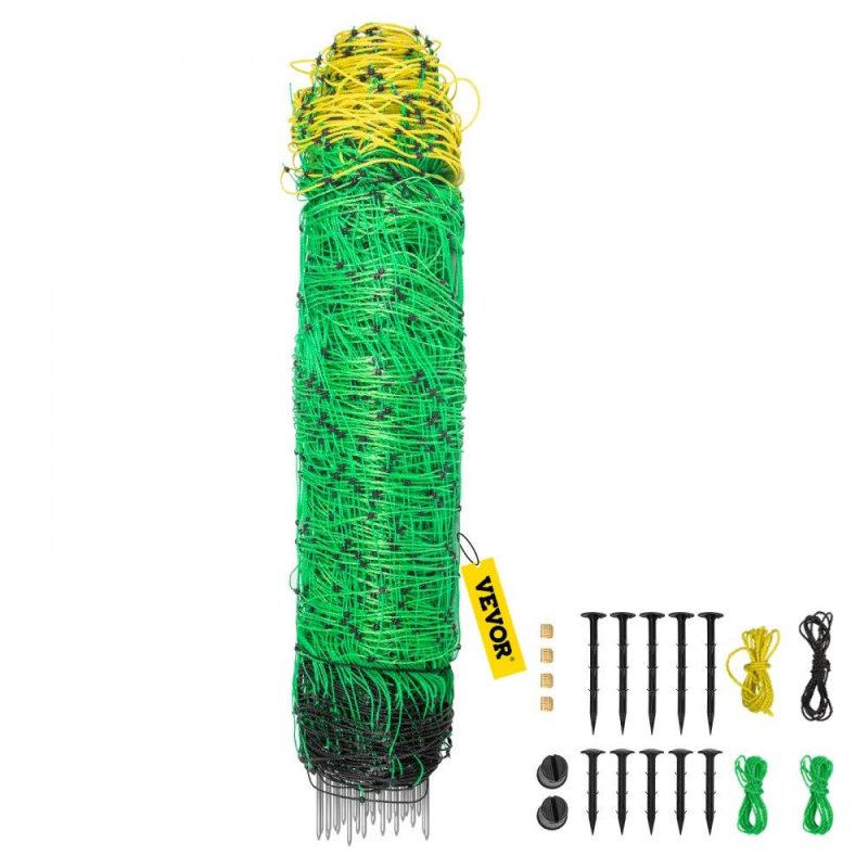 Livestock & Poultry Supplies | Electric Fence Netting, 42.5″ H x 164′ L, PE Net Fencing with 14 Posts Double Spiked, Utility Portable Mesh for Goats, Sheep, Lambs, Deer, Hogs, Dogs, Used in Backyards, Farms and Ranches, Green Agriculture & Forestry Equipment Livestock & Poultry Supplies