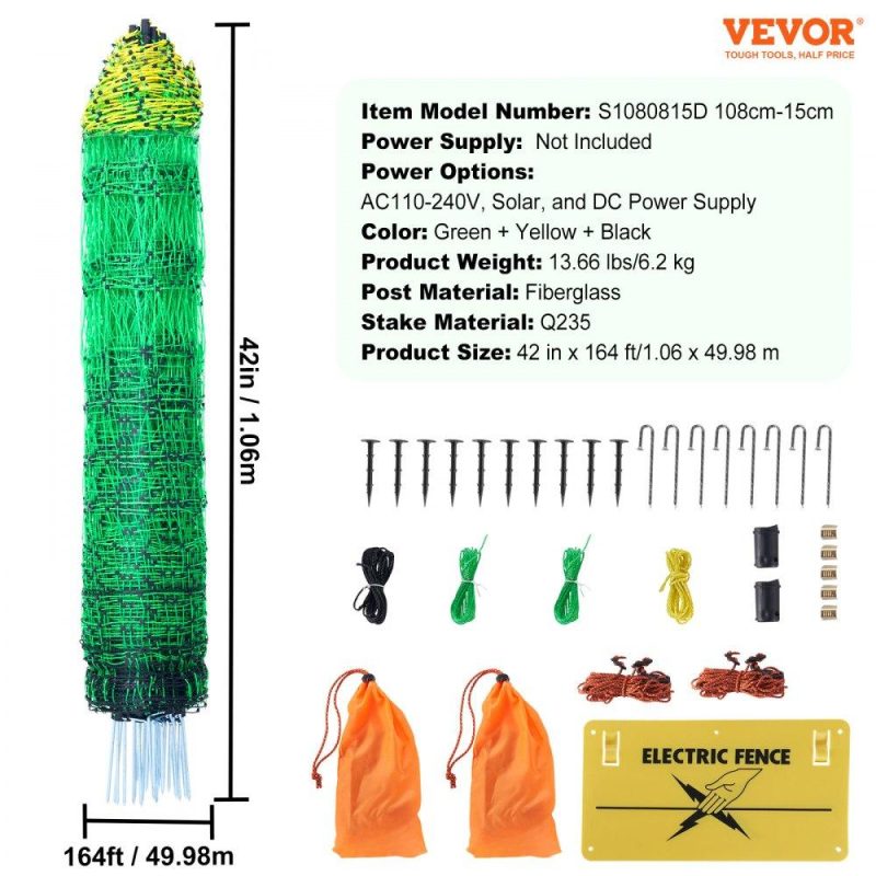 Livestock & Poultry Supplies | Electric Fence Netting, 42″ H x 164′ L, PE Net Fencing with Posts & Double-Spiked Stakes, Utility Portable Mesh for Goats, Sheep, Lambs, Deer, Hogs, Dogs, Used in Backyards, Farms, and Ranches Agriculture & Forestry Equipment Livestock & Poultry Supplies