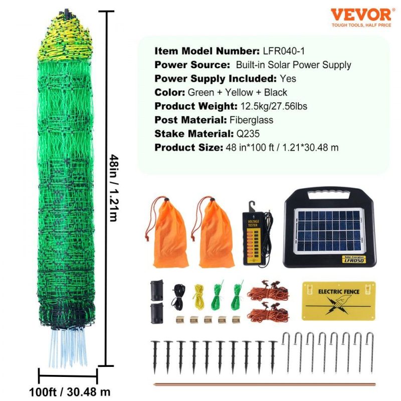 Livestock & Poultry Supplies | Electric Fence Netting, 48″ H x 100′ L, PE Net Fencing with Solar Charger/Posts/Double-Spiked Stakes, Utility Portable Mesh for Chickens, Ducks, Geese, Rabbits, Used in Backyards, Farms, Ranches Agriculture & Forestry Equipment Livestock & Poultry Supplies