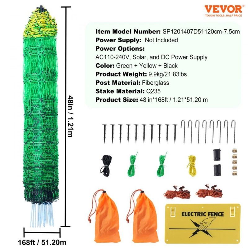 Livestock & Poultry Supplies | Electric Fence Netting, 48″ H x 168′ L, PE Net Fencing Kit with Posts & Double-Spiked Stakes, Utility Portable Mesh for Chickens, Ducks, Geese, Rabbits, Used in Backyards, Farms, and Ranches Agriculture & Forestry Equipment Livestock & Poultry Supplies