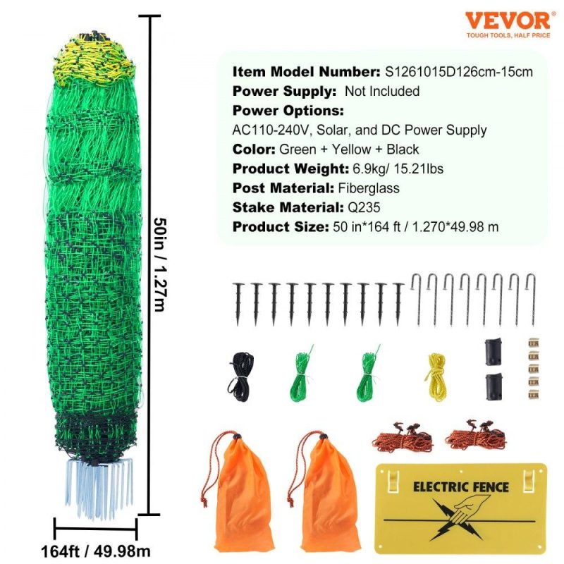 Livestock & Poultry Supplies | Electric Fence Netting, 50″ H x 164′ L, PE Net Fencing with Posts & Double-Spiked Stakes, Utility Portable Mesh for Goats, Sheep, Lambs, Deer, Hogs, Dogs, Used in Backyards, Farms, and Ranches Agriculture & Forestry Equipment Livestock & Poultry Supplies