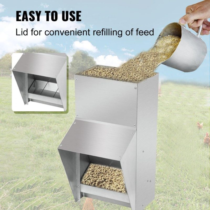 Livestock & Poultry Supplies | Galvanized Poultry Feeder Holds 11.5lbs of Feed Chicken Feeders No Waste 6.3×8.3×12.9in Hanging Chicken Feeder with Lid Weatherproof Outdoor Coop Food Dispenser for Duck Agriculture & Forestry Equipment Livestock & Poultry Supplies