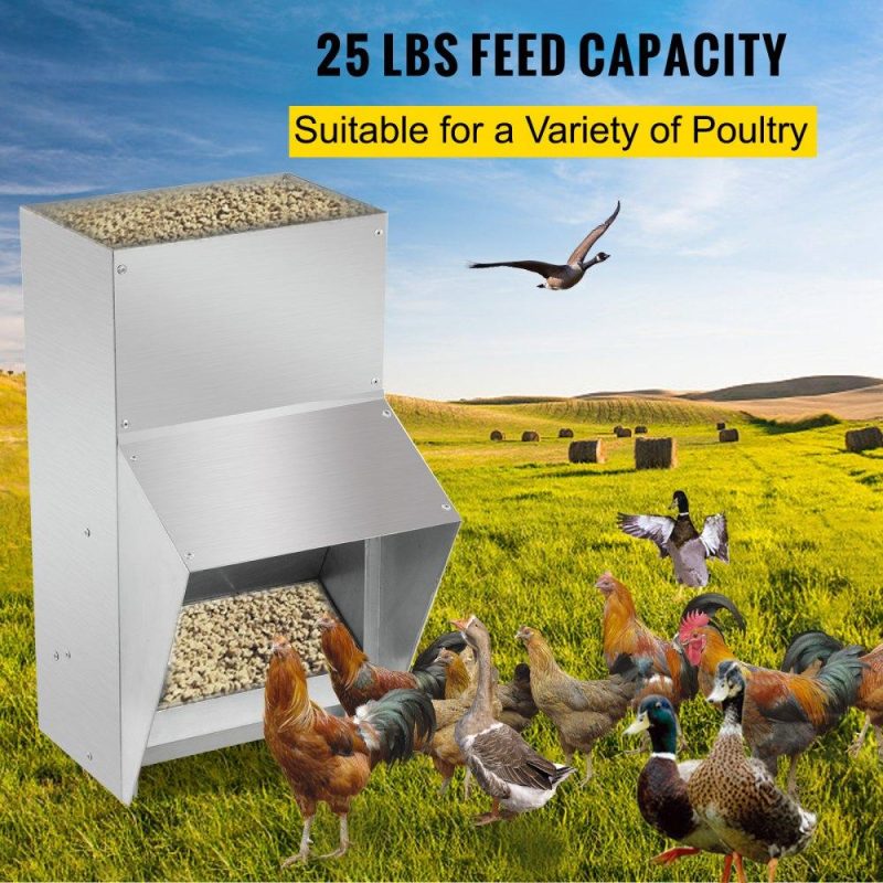 Livestock & Poultry Supplies | Galvanized Poultry Feeder Holds 25lbs of Feed Chicken Feeders No Waste 12.9×8.3×18.9in Hanging Chicken Feeder with Lid Weatherproof Outdoor Coop Food Dispenser for Duck Agriculture & Forestry Equipment Livestock & Poultry Supplies