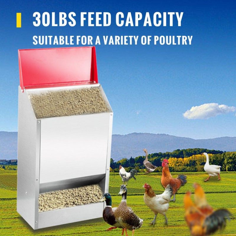 Livestock & Poultry Supplies | Galvanized Poultry Feeder Holds 30lbs of Feed Chicken Feeders No Waste 13.8×8.3×17.7in Hanging Chicken Feeder with Lid Weatherproof Outdoor Coop Food Dispenser for Duck Agriculture & Forestry Equipment Livestock & Poultry Supplies