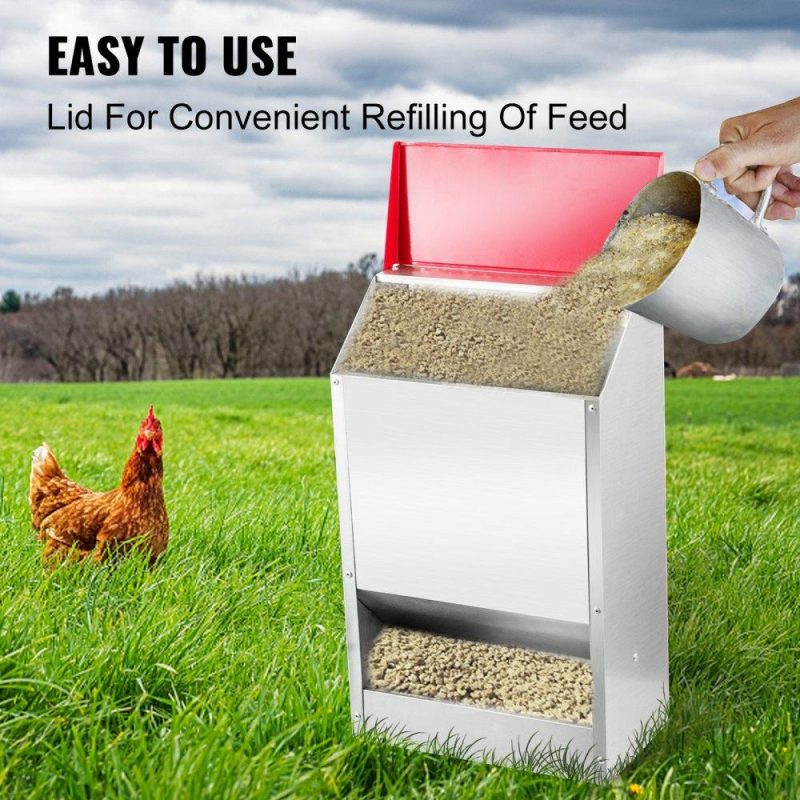 Livestock & Poultry Supplies | Galvanized Poultry Feeder Holds 30lbs of Feed Chicken Feeders No Waste 13.8×8.3×17.7in Hanging Chicken Feeder with Lid Weatherproof Outdoor Coop Food Dispenser for Duck Agriculture & Forestry Equipment Livestock & Poultry Supplies