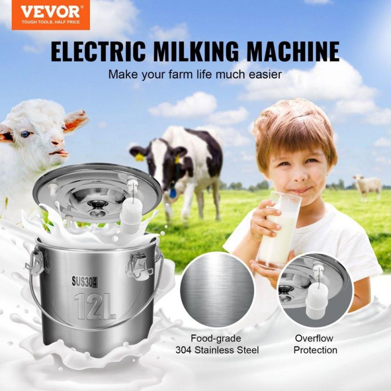 Livestock & Poultry Supplies | Goat Milking Machine, 12 L 304 Stainless Steel Bucket, Electric Automatic Pulsation Vacuum Milker, Portable Milker with Food-grade Silicone Cups and Tubes, Adjustable Suction for Cows and Sheep Agriculture & Forestry Equipment Livestock & Poultry Supplies