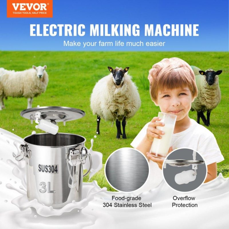 Livestock & Poultry Supplies | Goat Milking Machine, 3 L 304 Stainless Steel Bucket, Electric Automatic Pulsation Vacuum Milker, Portable Milker with Food-grade Silicone Cups and Tubes, Adjustable Suction for Sheep Agriculture & Forestry Equipment Livestock & Poultry Supplies