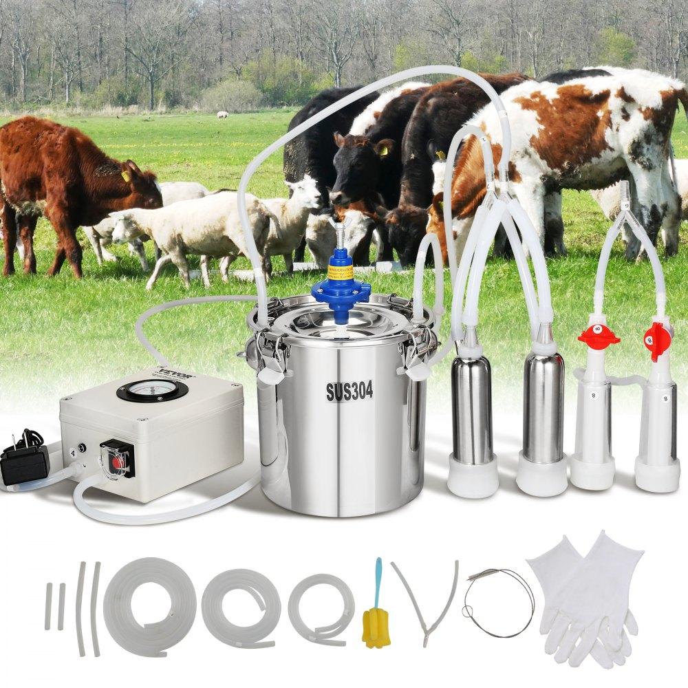 Livestock & Poultry Supplies | Goat Milking Machine, 6 L 304 Stainless Steel Bucket, Electric Automatic Pulsation Vacuum Milker, Portable Milker with Food-grade Silicone Cups and Tubes, Adjustable Suction for Cows and Sheep Agriculture & Forestry Equipment Livestock & Poultry Supplies