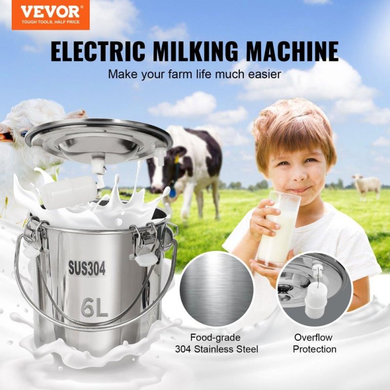 Livestock & Poultry Supplies | Goat Milking Machine, 6 L 304 Stainless Steel Bucket, Electric Automatic Pulsation Vacuum Milker, Portable Milker with Food-grade Silicone Cups and Tubes, Adjustable Suction for Cows and Sheep Agriculture & Forestry Equipment Livestock & Poultry Supplies