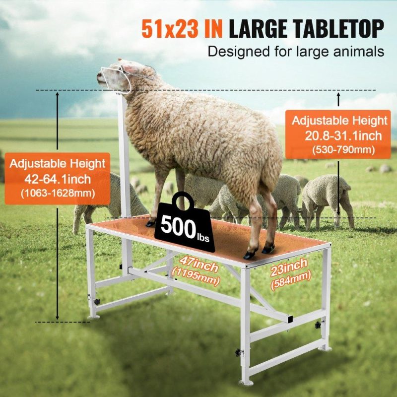 Livestock & Poultry Supplies | Goat & Sheep Stand, 47×23 inch Livestock Stand, Metal Livestock Milking and Shearing Stand 21″ to 33″ Adjustable Height, with Headpiece and Nose Loop, 500lbs Loading Weight, White White Agriculture & Forestry Equipment Livestock & Poultry Supplies