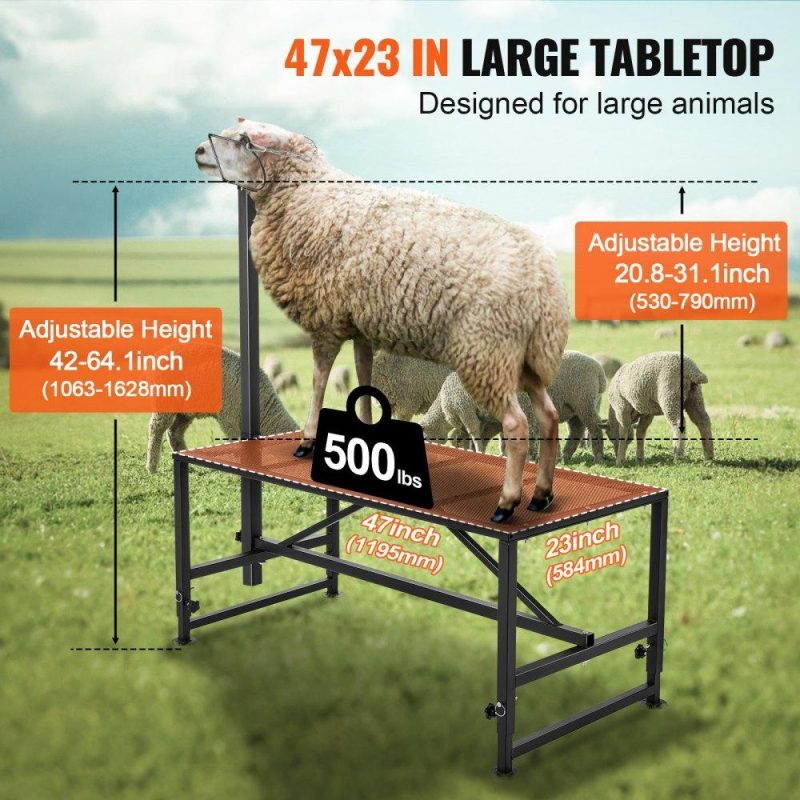 Livestock & Poultry Supplies | Goat & Sheep Stand, 47×23 inch Livestock Stand, Metal Livestock Milking and Shearing Stand 21″ to 33″ Adjustable Height, with Headpiece and Nose Loop, 500lbs Loading Weight, Black Black Agriculture & Forestry Equipment Black