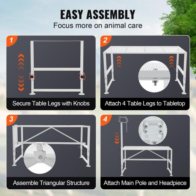 Livestock & Poultry Supplies | Goat & Sheep Stand, 47×23 inch Livestock Stand, Metal Livestock Milking and Shearing Stand 21″ to 33″ Adjustable Height, with Headpiece and Nose Loop, 500lbs Loading Weight, White White Agriculture & Forestry Equipment Livestock & Poultry Supplies