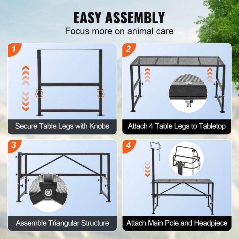 Livestock & Poultry Supplies | Goat & Sheep Stand, 47×23 inch Livestock Stand, Metal Livestock Milking and Shearing Stand 21″ to 33″ Adjustable Height, with Headpiece and Nose Loop, 500lbs Loading Weight, Black Black Agriculture & Forestry Equipment Black