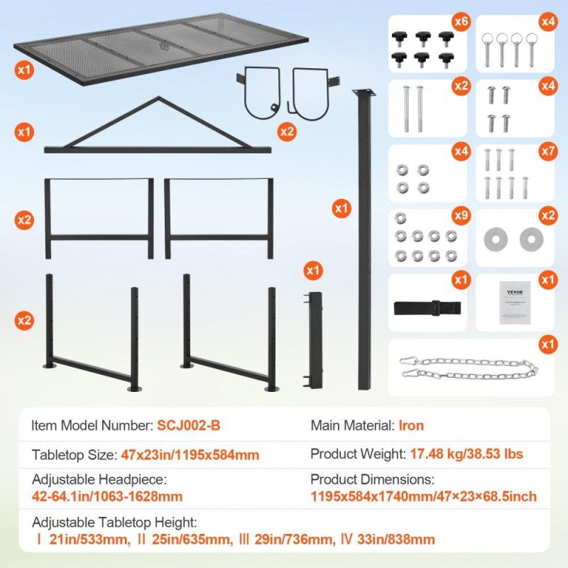 Livestock & Poultry Supplies | Goat & Sheep Stand, 47×23 inch Livestock Stand, Metal Livestock Milking and Shearing Stand 21″ to 33″ Adjustable Height, with Headpiece and Nose Loop, 500lbs Loading Weight, Black Black Agriculture & Forestry Equipment Black