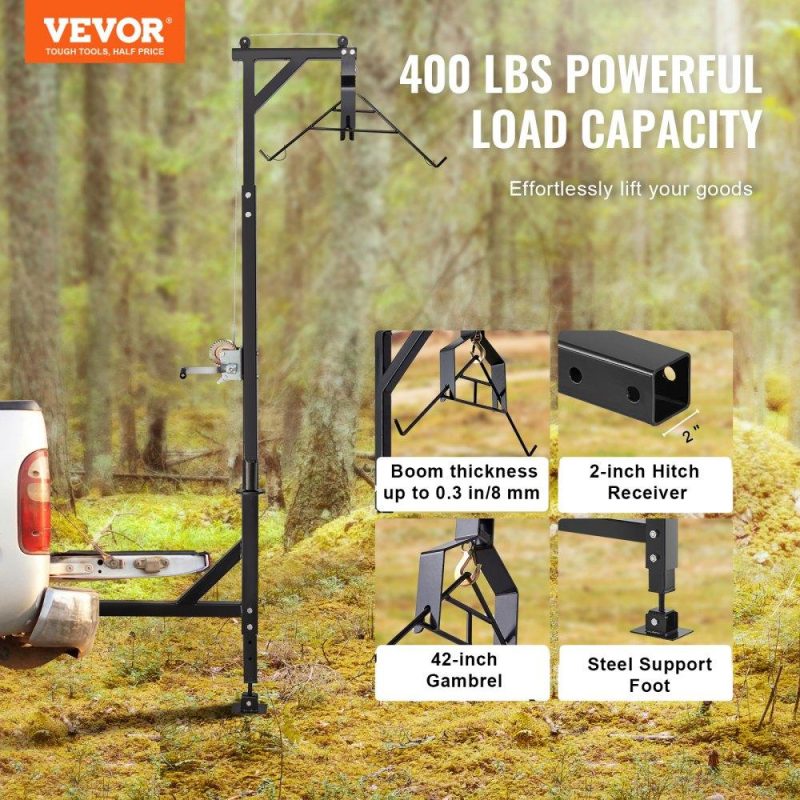 Livestock & Poultry Supplies | Hitch Mounted Deer Hoist, 400 lbs Load Capacity, Hitch Game Hoist, Truck Hitch Deer Hoist with Winch Lift Gambrel Set, 2-inch Hitch Receiver, Foot Base, Adjustable Height and 360 Degrees Swivel Agriculture & Forestry Equipment Livestock & Poultry Supplies