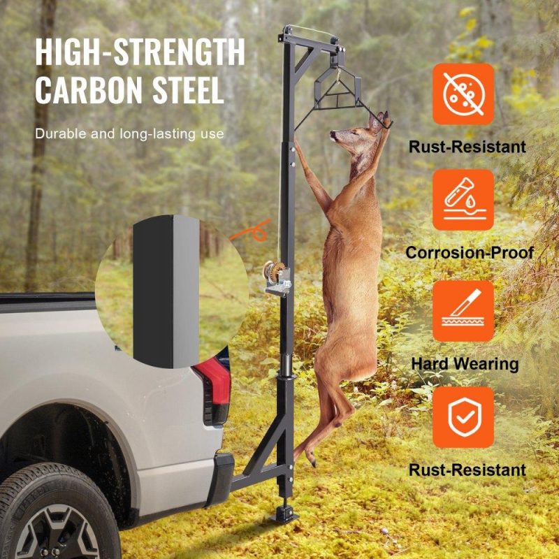 Livestock & Poultry Supplies | Hitch Mounted Deer Hoist, 400 lbs Load Capacity, Hitch Game Hoist, Truck Hitch Deer Hoist with Winch Lift Gambrel Set, 2-inch Hitch Receiver, Foot Base, Adjustable Height and 360 Degrees Swivel Agriculture & Forestry Equipment Livestock & Poultry Supplies