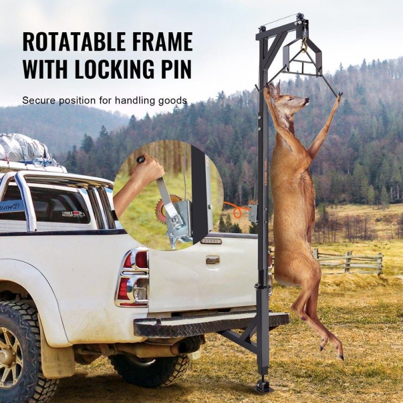 Livestock & Poultry Supplies | Hitch Mounted Deer Hoist, 400 lbs Load Capacity, Hitch Game Hoist, Truck Hitch Deer Hoist with Winch Lift Gambrel Set, 2-inch Hitch Receiver, Foot Base, Adjustable Height and 360 Degrees Swivel Agriculture & Forestry Equipment Livestock & Poultry Supplies